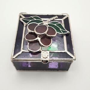 Vintage Purple Stained Glass Trinket Box Grapes Motif Jewelry Box Cottage Decor